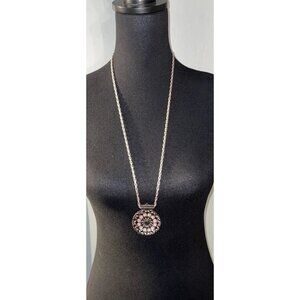 HEIDI KLUM WILDLIFE ROUND PENDANT‎ NECKLACE LONG Stained Glass Design Pink Tone